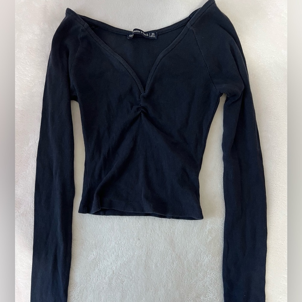 Abercrombie & Fitch Black Tie Front Fitted Blouse